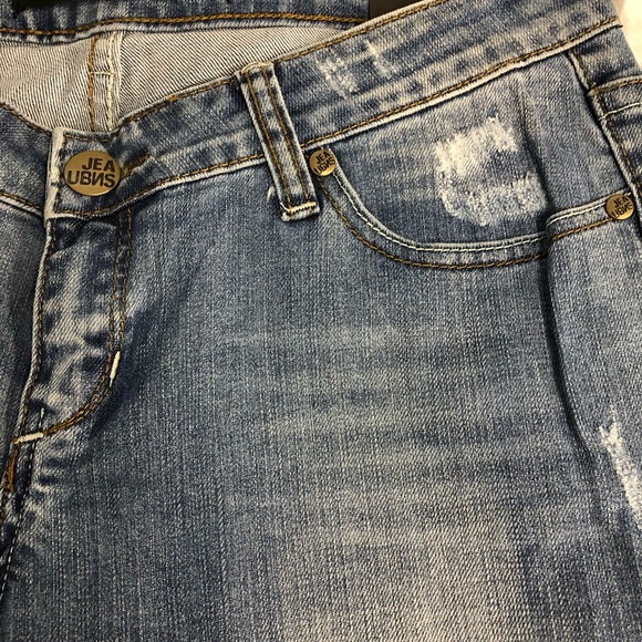 Lt. blue Women’s Jeans Urban Behavior stretch stone washed rips low cut slim fit - Picture 8 of 11